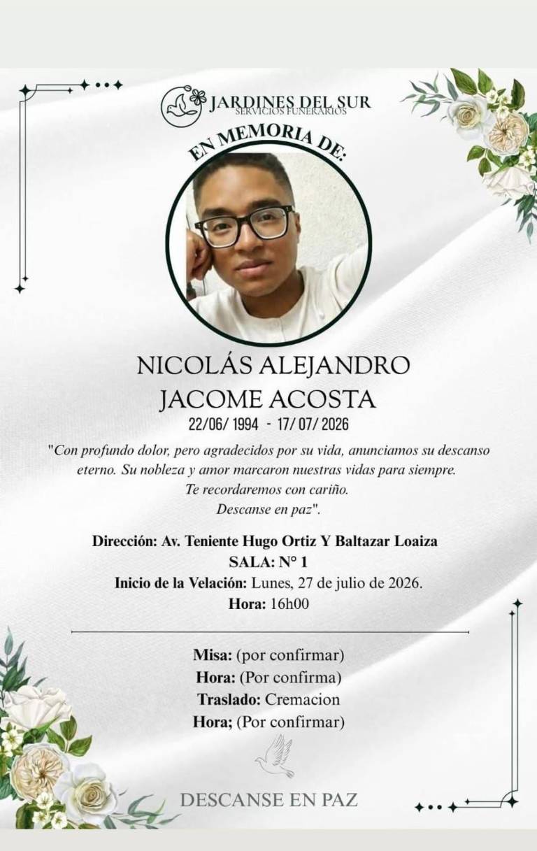 $!Nota de pesar por la muerte de Nicolás Jácome.