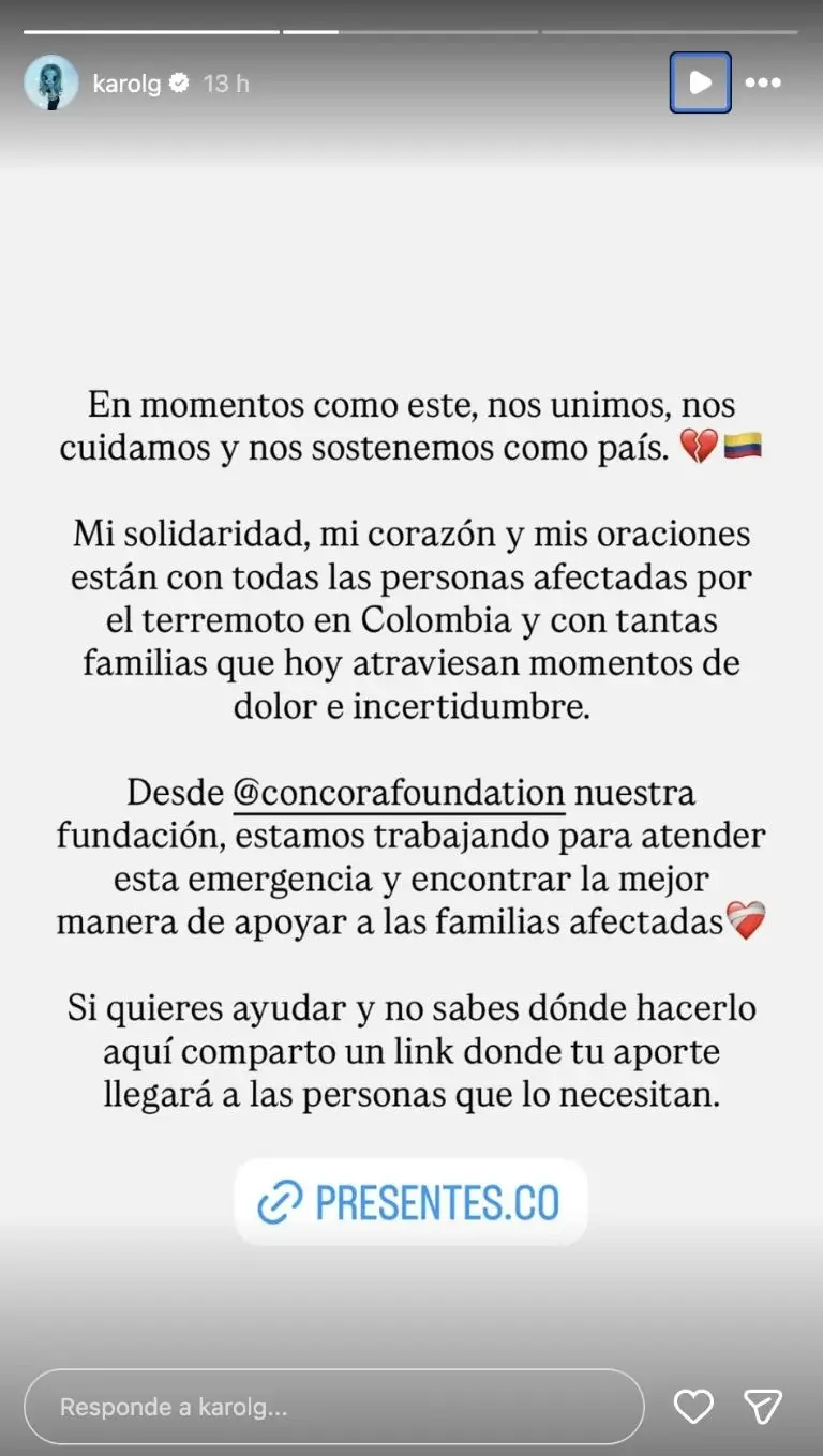 $!Karol G aseguró que su fundación trabaja para contribuir con la atención de la emergencia.