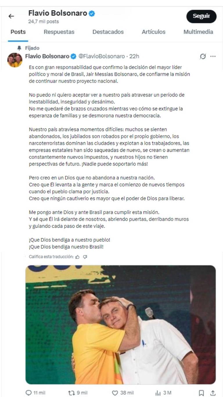 $!Flávio Bolsonaro anunció su precandidatura presidencial en Brasil.