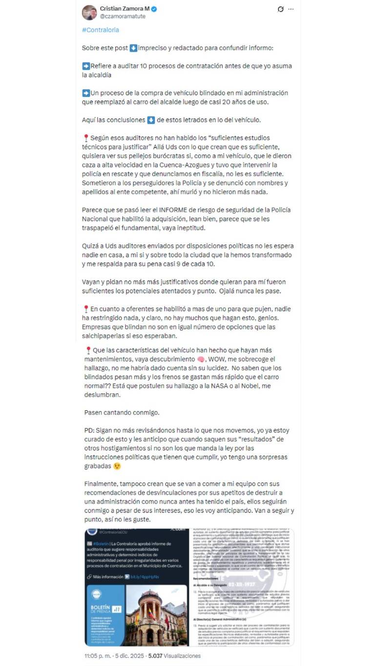 $!Captura de tuit de Cristian Zamora.