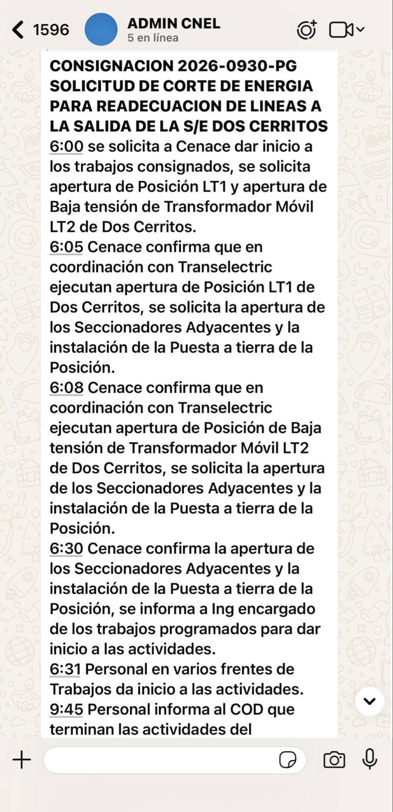 $!La ministra compartió capturas de los reportes de trabajos de CNEL.