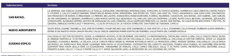 $!Horarios de corte de luz en Quito, para este lunes 18 de diciembre