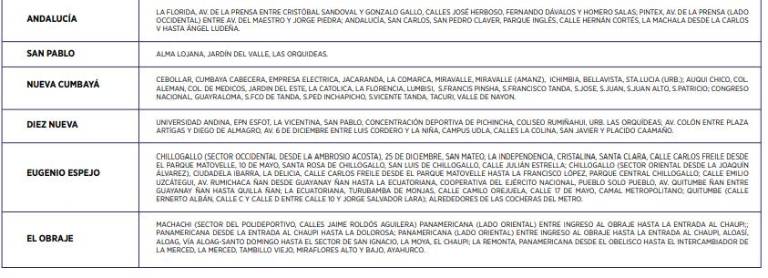 $!Horarios de corte de luz en Quito para este lunes 11 de diciembre