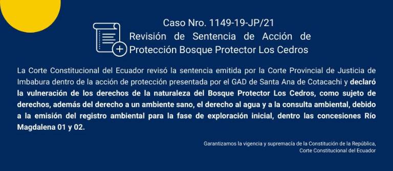 $!¿En qué consiste la sentencia histórica a favor del bosque Los Cedros en Imbabura?