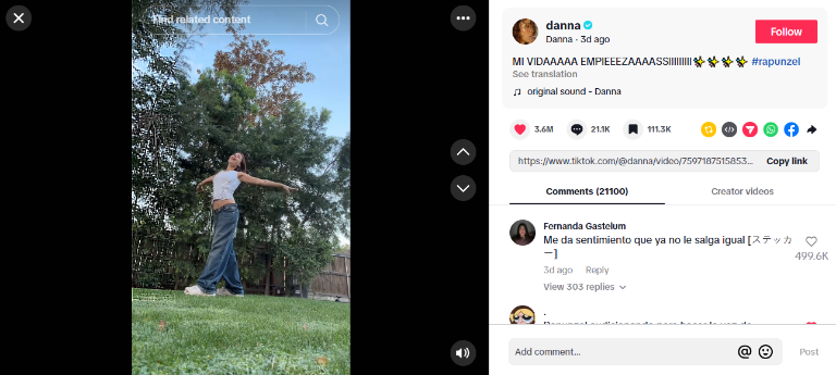 $!Danna se sumó a la tendencia de audicionarpara la voz de Rapunzel mediante un video en Tik Tok.