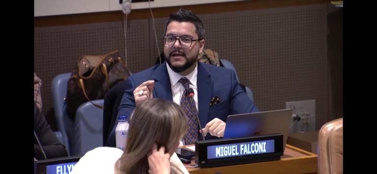 $!El director académico del IEX, Miguel Ángel Falconí, durante una intervención en Naciones Unidas.