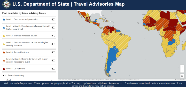 $!Mapa interactivo del Departamento de Estado de EE.UU.
