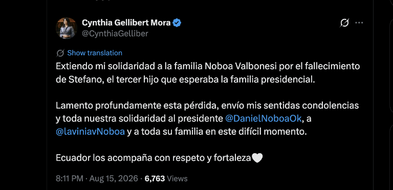 $!Condolencias de Cynthia Gellibert, Ministra de Trabajo y Desarrollo Humano.