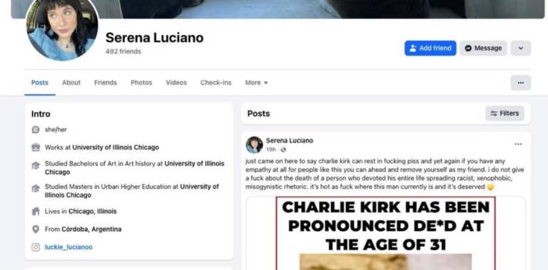 $!Perfil de Facebook de Serena Luciano en donde realizó el polémico post que atrajo la atención de las autoridades estadounidenses. (Foto: Usuario en X)