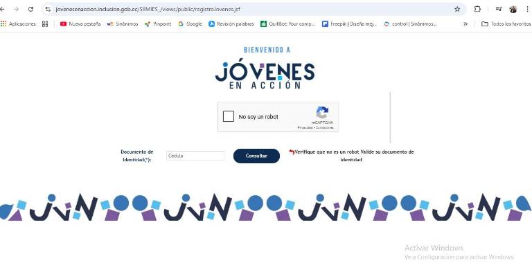 $!Captura de pantalla de página de bienvenida del Programa Jóvenes en Acción.