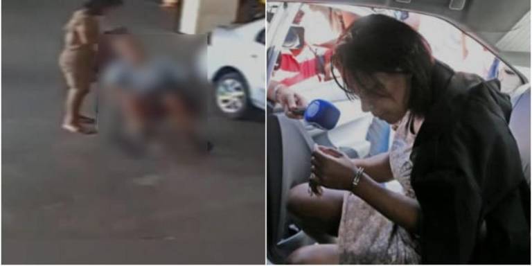 $!Captura de video que registró el arribo a la entidad bancaria de la mujer y su ingreso a un vehículo policial tras ser arrestada.