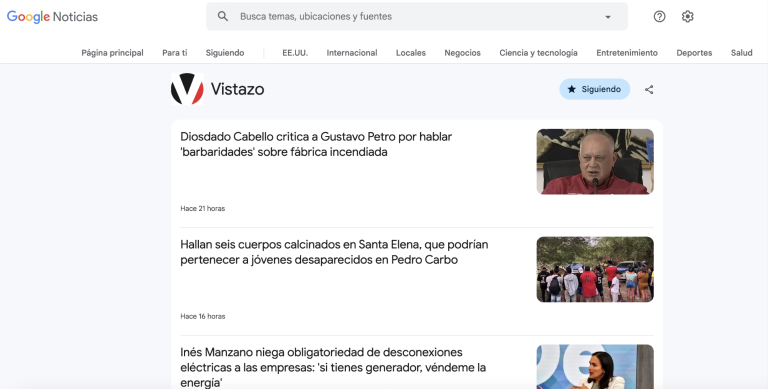 $!Este es el perfil de Vistazo.com en Google Noticias.