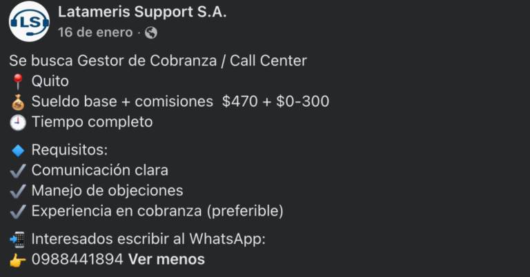 $!Anuncios de trabajo del call center irregular.
