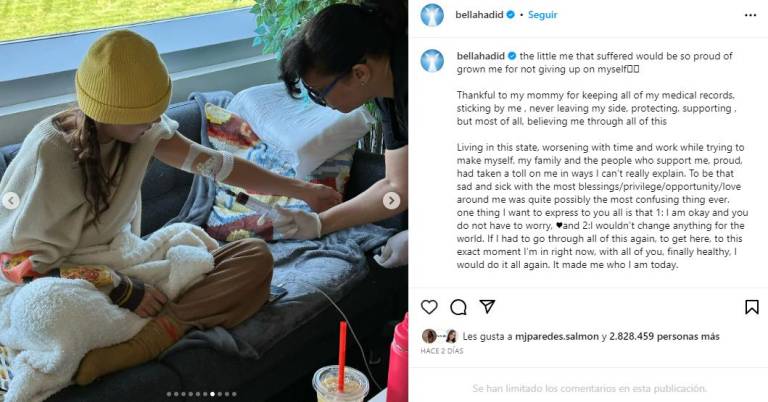 $!La modelo Bella Hadid publicó imágenes de su diagnóstico y del proceso que está pasando con su enfermedad.