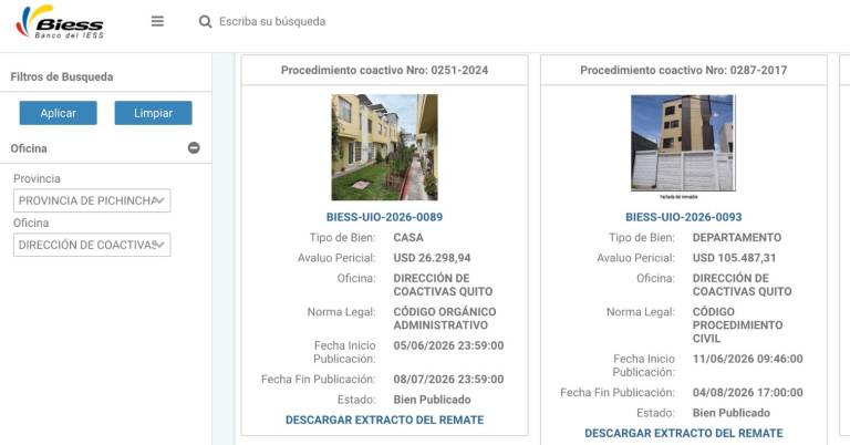 $!Foto del portal del BIESS, en la página de remates de bienes.