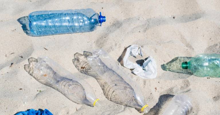 $!Fotografía referencial de contaminación de botellas y fundas plásticas en una playa de Ecuador.