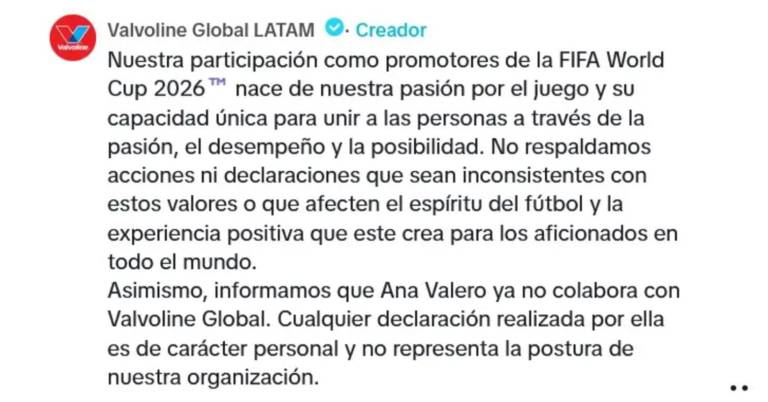$!Mensaje de Valvoline Global Latam.