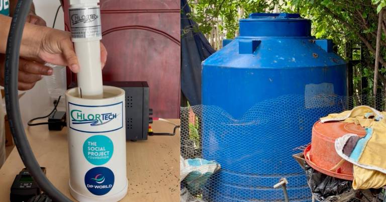 $!El equipo Chlortech permite fabricar cloro a partir de agua, sal y electrodos. Esto permite que se purifique el agua en comunidades de Puná.