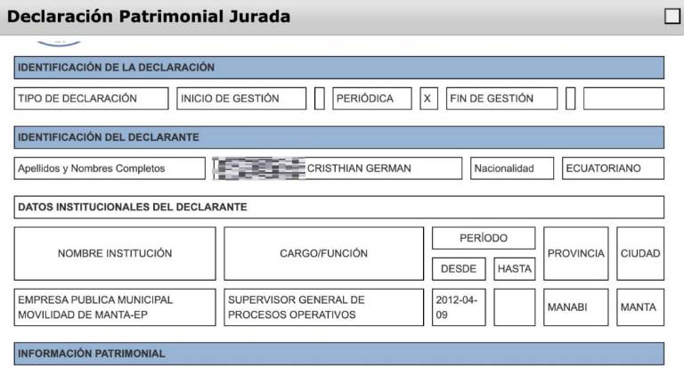 $!Desde 2012, según Contraloría, labora como funcionario en la Empresa de Movilidad de Manta.