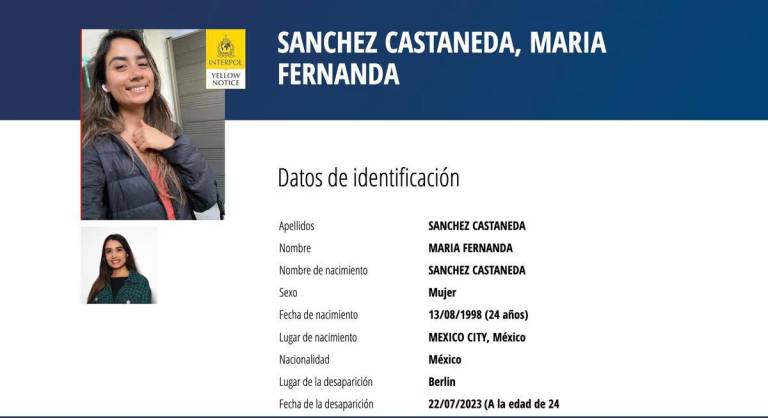 $!María Fernanda Sánchez: Interpol emite una ficha de búsqueda para la joven mexicana que desapareció hace casi dos semanas en Berlín
