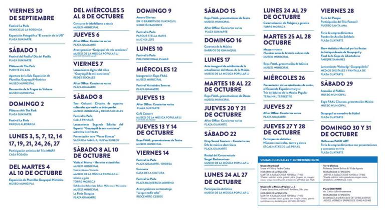 $!Agenda de eventos por las fiestas octubrinas 2022 en Guayaquil