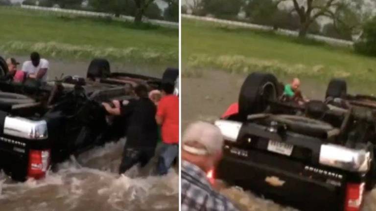 El angustiante rescate de un niño y una bebé atrapados en una camioneta volcada durante un tornado en Texas