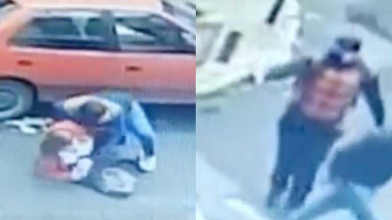 Hijo se abalanza sobre su madre para evitar que le disparen
