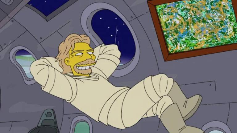 $!Captura del capítulo ‘The Burn and The Bees’, temporada 20, en el que se ve a Richard Branson durante un viaje al espacio.