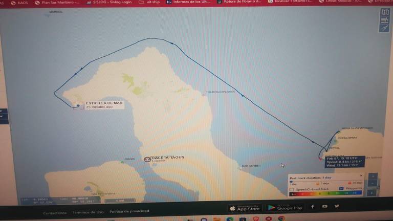 $!Fotografía del trayecto que recorrió la embarcación antes de vararse.