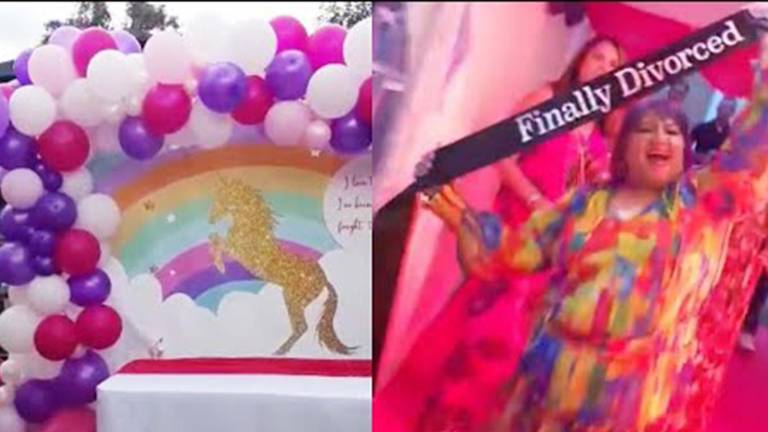 $!Mujer celebró su divorcio con una fiesta de unicornios