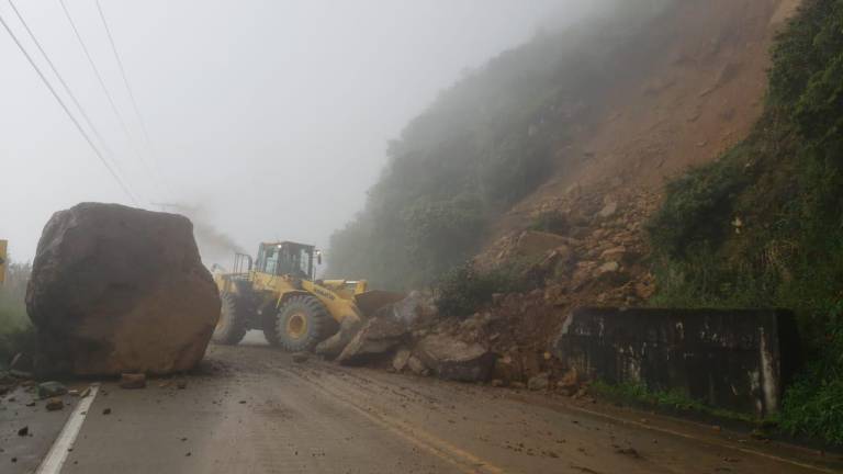 Circulación intermitente en la vía Cuenca-Molleturo tras caída de enorme roca