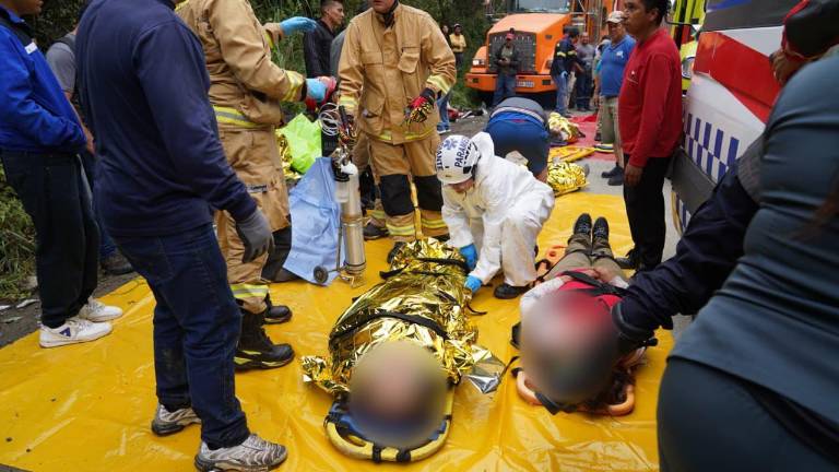 $!El bus perdió pista y cayó a un barranco.