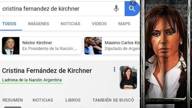 Cristina Fernández demanda a Google por aparecer como &quot;ladrona de la nación&quot; en el famoso buscador
