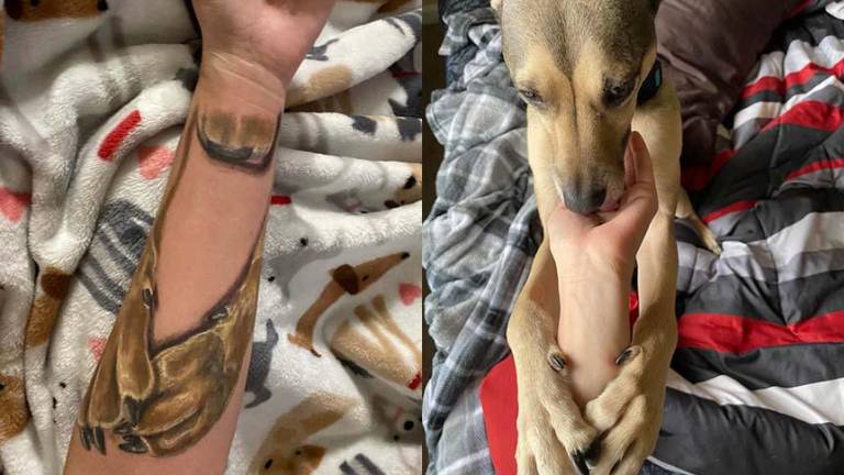 “Es como si me abrazara”: mujer conmueve al tatuarse las patas de su perro fallecido
