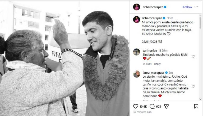$!Carapaz se pronunció en sus redes sociales con un emotivo mensaje para su madre.