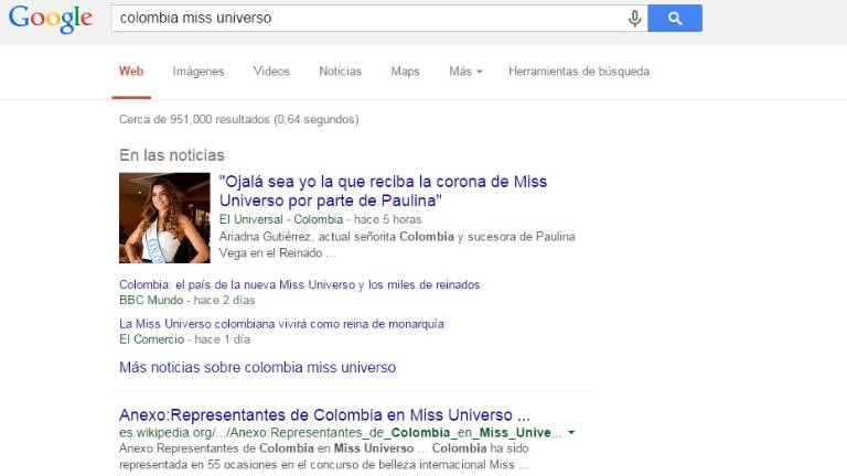 La colombiana y Miss Universo Paulina Vega hizo estallar búsquedas en Google sobre su país