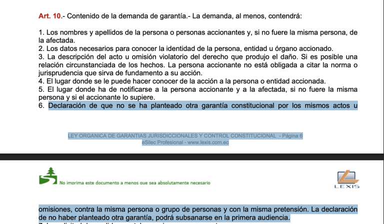 $!Articulo 10 de la Ley Orgánica de Garantías Jurisdiccionales y Control Constitucional (LOGJCC).