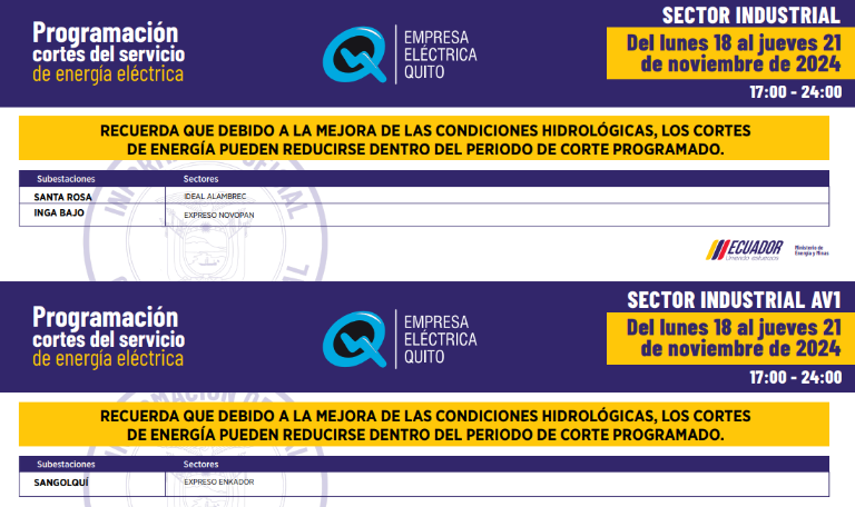 $!Nuevos horarios de cortes de luz en Quito para este martes 19 de noviembre