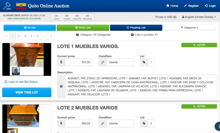$!Embajada de Estados Unidos en Quito realiza subasta en línea: ofrece muebles, autos y otros productos
