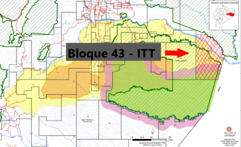 $!El Bloque 43 es uno de los tantos que se superponen a la Zona Intangible y el Yasuní.