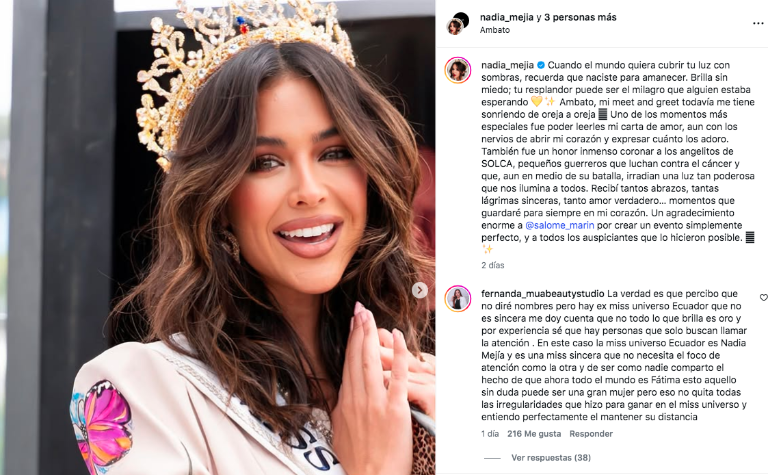 $!Nadia Mejía compartió un mensaje reflexivo en redes sociales sobre su participación en el Carnaval de Ambato.
