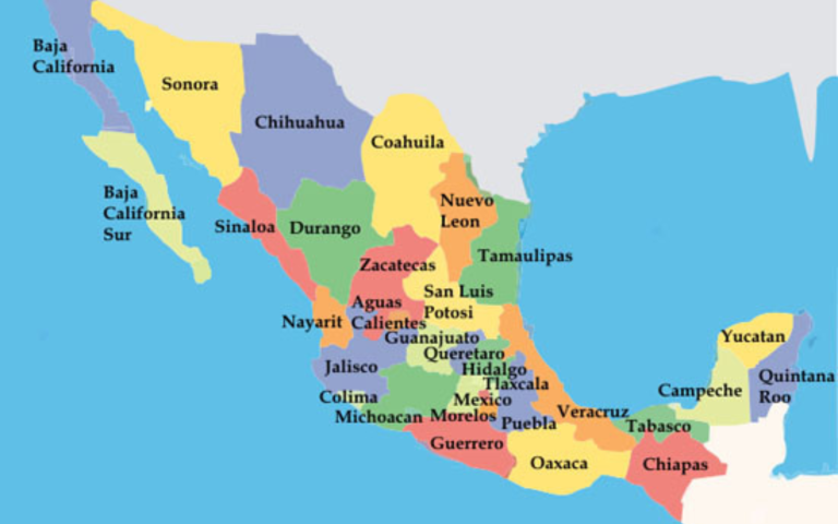 $!Mapa de los estados de México. Puebla se encuentra en su zona céntrica.