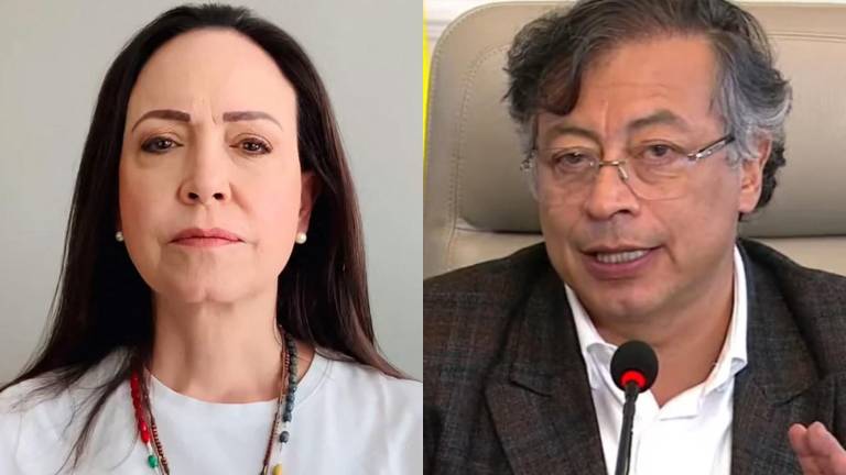 Combo de fotografías de la líder opositora venezolana, María Corina Machado, y el mandatario colombiano Gustavo Petro.