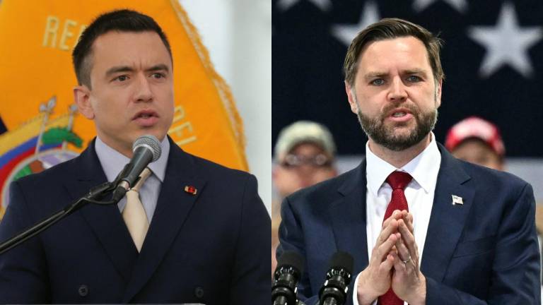 Combo de fotografías del mandatario de Ecuador, Daniel Noboa (I), y el vicepresidente estadounidense JD Vance.