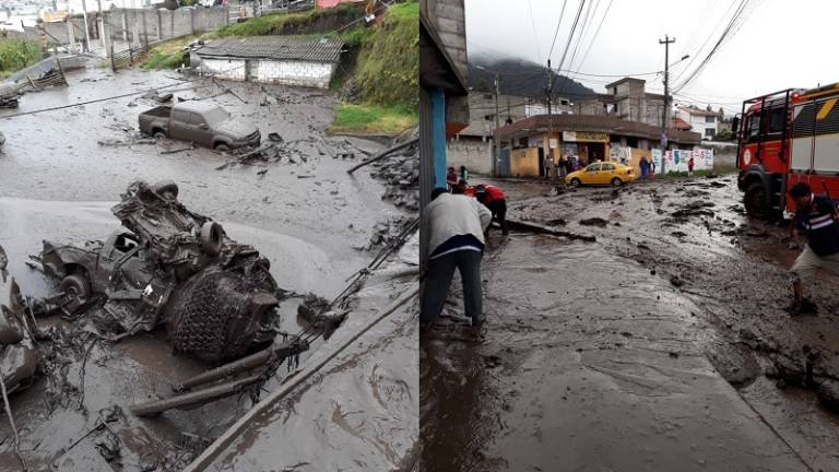 Aluvión en Quito causa daños a 25 viviendas y a vehículos