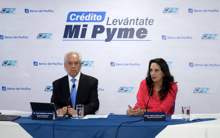 $!Iván Andrade Apunte, presidente ejecutivo Banco del Pacífico y Virma Rossi Flores, gerente general CFN.
