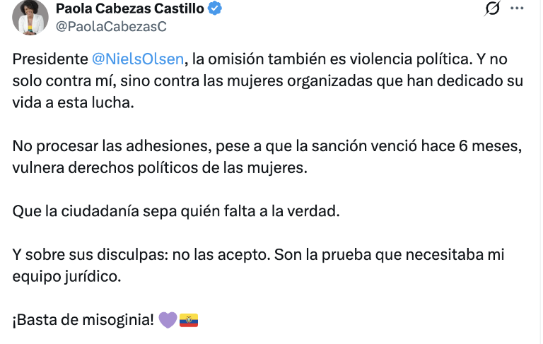 $!El mensaje de Paola Cabezas a Olsen.