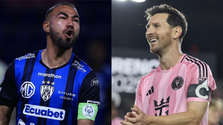 Junior Sornoza (izq.) , Lionel Messi (der.)