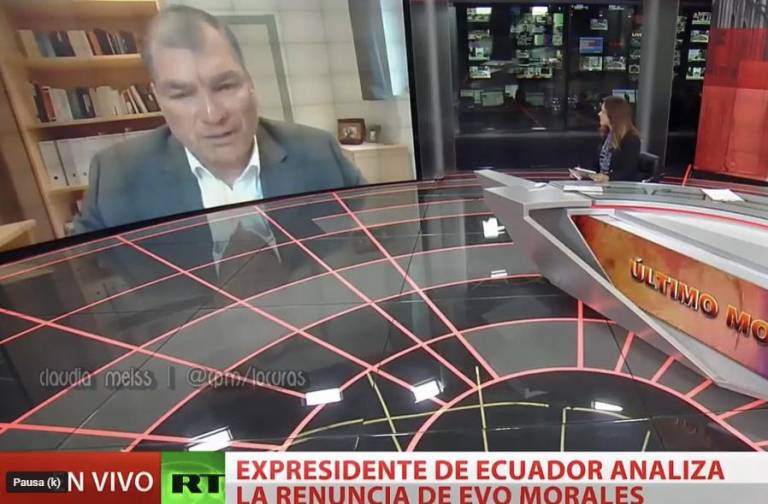 $!Rafael Correa siempre es invitado a programas de RT para analizar la situación de Ecuador.
