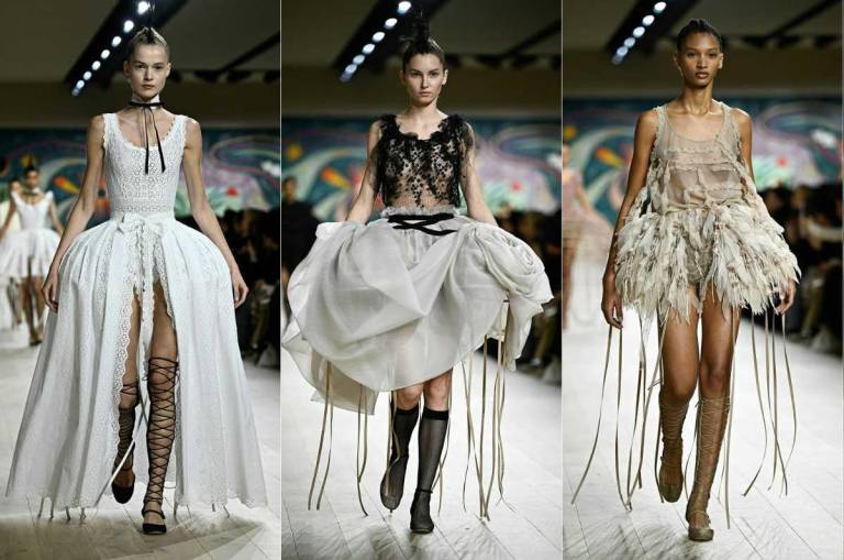 $!Combinación de imágenes que muestra a modelos presentando creaciones para Dior durante la Semana de la Moda de Alta Costura Femenina Primavera/Verano 2025 en París el 27 de enero de 2025.
